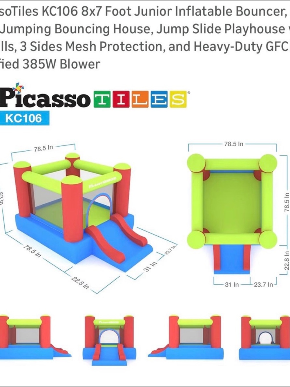 Inflatable Bouncy Castle with Slide - Red, Green & Blue - Picture 4 of 4
